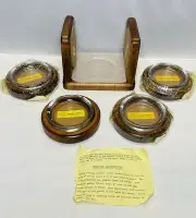 VINTAGE Wood & GLASS NEEDLEWORK COASTER SET W/ Holder MAKE YOUR OWN COASTER KIT