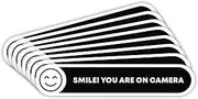 Smile You're On Camera Stickers (8 Pcs) - Strong Adhesive, Waterproof You are On Camera Signs! Size 5" x 1". Anti Theft Car Stickers. Perfect for Business and Home Security (8)