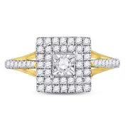 10k Yellow Gold Round Diamond Square Bridal Engagement Ring 1/2 Cttw