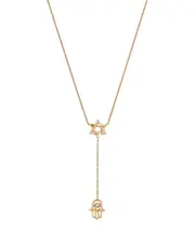 Bloomingdale's Fine Collection Diamond Star of David & Hamsa Hand Lariat Necklace in 14K Yellow Gold, 0.15 ct. t. w.