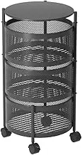 SOGA 3 Tier Steel Round Rotating Kitchen Cart Multi-Functional Shelves Portable Storage Organizer with Wheels