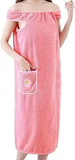[Generic] Bath Wraps for Women After Shower - Body Shower Robe Bath Towel Wearable - Quick Dry Coral Fleece Bathrobe with Pocket for Home Spa Travel