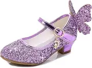 [MACHSWON] Girls High Heel Dress Shoes Mary Jane Princess Wedding Party Pump Sparkly Bow Shoes for Kids
