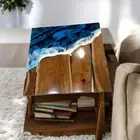Square Ocean Wave Epoxy Resin Corner Coffee Top Console Bar Modern Handmade Arts