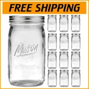 12 Pack of 32 oz Airtight Mason Jars - Durable Glass for Canning & Fermenting