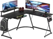 Gaming L-Shaped Computer Desk with Monitor Stand, Black