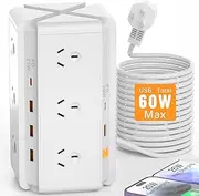 Tower Power Strip USB - USB C Power Board Surge Protector with 60W(Max), 12-Outlets 710J Surge Protection Powerboard for Laptops, 2400W with 1.8M Extension Cord, Office Supplies, Home Essentials