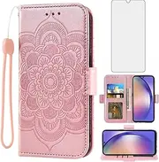 Asuwish Phone Case for Samsung Galaxy A54 5G Wallet Cover with Tempered Glass Screen Protector and Leather Flip Credit Card Holder Stand Cell Accessories A545G A 54 54A 4G G5 SM A546U Women Rose Gold