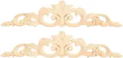 2Pcs Carving Checkered Applique, 11.8x3.1x0.4in DIY Rubber Wood Appliques, for Cabinet Mirror Mantel Fireplace Wall Door Headboard Wardrobe