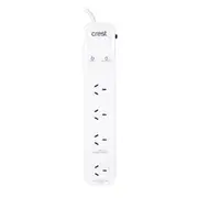 Crest 4-Socket Surge Protected Power Board Extension Strip w/ 1.2m Cable White