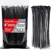 Skalon Zip Ties 8 inch (100 Pack), 40lbs Tensile Strength, Black Cable Ties, Wire Ties for indoor and outdoor use, by