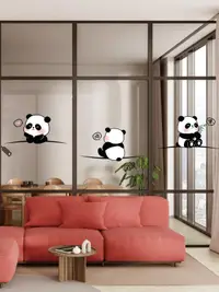 在飛比找樂天市場購物網優惠-樂享居家生活-「客製化尺寸」可愛小熊貓透明玻璃防撞提示貼小動