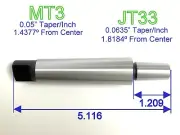 1pc MT3 Shank to JT33 Jacobs Taper Chuck Arbor w/Tang End Morse 3MT 33JT S