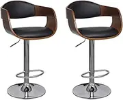 Bar Stools 2 pcs Black Bent Wood and Faux Leather Bar Chair