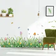 Green Grass Flower Wall Corner Decals Floral Butterfly Baseboard Skirting