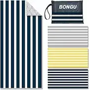 BonGu Beach Towel Oversized Stripe 180x90cm, Quick Dry Sand Free Beach Towels with Travel Bag Soft Beach/Pool Essentials for Men Women (Navy Blue)