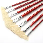 7-Piece Fan Brush Set: Hog Bristle Long Handle Professional Artist Brushes