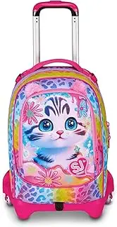[SJ GANG STYLE JAM GANG] Jack 3 Wheel School Trolley Cat&Air Fuchsia 3 in 1 Triple Backpack with Removable Trolley 33L Primary School Backpack Girls Backpack Fuchsia Taglia Unica