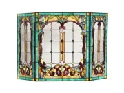 Stained Glass Mission Fireplace Screen 3Pcs Folding Tiffany Style Arts & Crafts