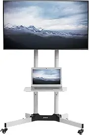 VIVO Mobile TV Cart for 32 to 83 inch Screens up to 50kg, LCD LED OLED 4K Smart Flat and Curved Panels, Rolling Stand with Laptop DVD Shelf, Locking Wheels, Max VESA 600x400, White, STAND-TV03W