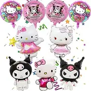 Niumowang Kuromi Hello Kitty Birthday Decoration Foil Balloon Set, 9 Pieces, Pink, Foil Balloon Set, Balloons, Balloon Set, Anime, Birthday, Christmas, Children, Kids