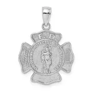 14k White Gold Fire Department FD St. Florian Badge Pendant