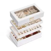 Jewelry Tray Stackable Jewelry Box Drawer Organizer with Glass Lid, XXL White