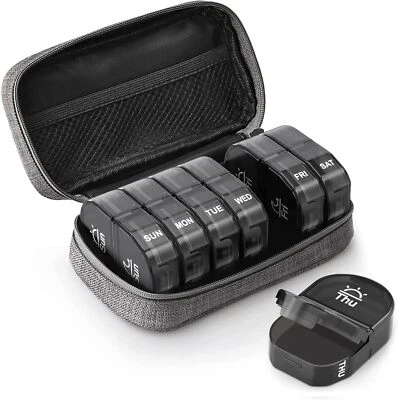 Canvas Bag Travel Pill Organizer 2 Times a Day, Large AM/PM Weekly Pill Box 7 Da
