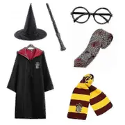 Harry Potter 6pc Set Magic Wizard Fancy Dress Cape Cloak Costume-L red 155cm (11-12 years)