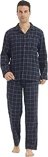 [KROFZOPW] Mens Flannel Pajamas Set Cotton Plaid Pjs Button Down Warm Soft Lounge Sleepwear Top & Pj Pants with Pockets