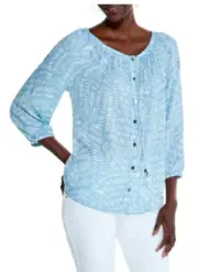NIC+ZOE Women's in Stitches Peasant Top in Blue Multi Size XL