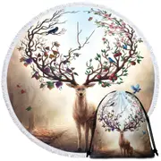 Animal Painting Seasons Change Deer Round Beach Towel