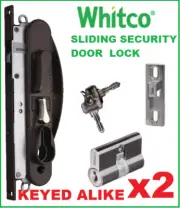 2 x Whitco Sliding Security Screen Door Lock Leichhardt Black with Cylinder