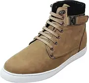 [CALTO] Men's Invisible Height Increasing Elevator Shoes - Nubuck Leather Lace-up Fashion Sneakers - 2.6 Inches Taller
