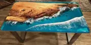 84x42 Mountain Blue River Epoxy Table Top, Epoxy Dining Table, Walnut Wood Epoxy
