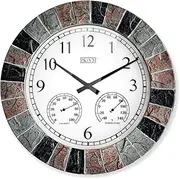 14 inch Indoor/Outdoor Faux Slate Waterproof Wall Clock with Thermometer and Hygrometer, Battery Operated Round Clock. Decorative for Patio/Home, 3 Colors (Mix of Grey/Red/Black Frame Color…)