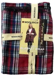 Woolrich Blanket Wrap Baily Tartan Red/White/Black/Blue Plaid Crocheted Edge