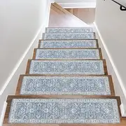 OJIA Stair Treads for Wooden Steps Indoor Washable Stair Carpet Non-Slip 15PCS 30"x8" Rubber Backing Stair Mats Stair Runners for Kids, Elders and Dogs, Staircase Step Treads Stair Covers