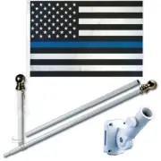 Thin Blue Line 3 x 5 FT Flag w/ 6-Ft Spinning Flag Pole + Bracket (Tangle Free)