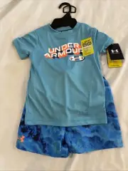 Under Armour UA Boys 2 Piece Set Swim Shirt Trunk Shorts Size 4 upf 50 Blue NWT