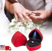 1/2x Heart Shaped Ring Box with LED Light Jewelry Gift Box for Proposal Wedding