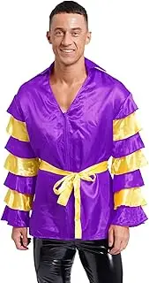 [TiaoBug] Men Tiered Long Sleeves Satiny Rumba Samba Dance Shirts Suit Folk Culture Carnival Performances Shirt