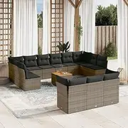 14 Piece Garden Sofa Set with Cushions Grey Poly Rattan Patio Bar Sets