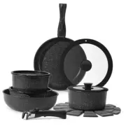 15 Pcs Pots and Pans Set Non Stick, Kitchen Cookware Sets with Detachable Black
