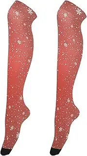 [Caihoyu] Thigh High Socks for Women Lightweight Long Boot Stockings Athletic Knee High Socks for Stage Performances Red Christmas Winter Snowy, Red Christmas Winter Snowy