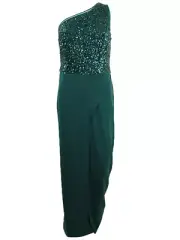 Adrianna Papell Women's Beaded Crepe Jumpsuit (12, Dusty Emerald)