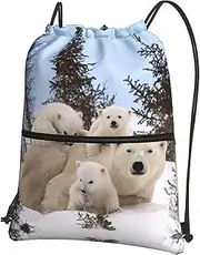 EdWal Polar Bear Print Drawstring Backpack Gym Bags Sports Bags With Zipper Pocket For Travel Beach, Black, One Size