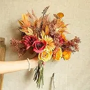 Rustic Artificial Flower Autumn Decor Silk Rose Floral Decor for Wedding Fireplace Party Christmas Home Tabletop Decoration Casaacol (Orange)