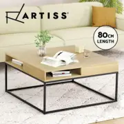 Artiss Coffee Table Wooden Storage Table Open Shelf Metal Frame Pine Living Room