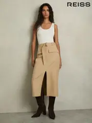 Reiss Camel Oakley Cargo Pencil Skirt With Cotton (AL5278) | $260